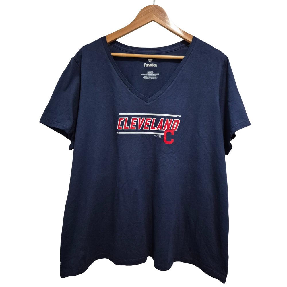 Cleveland Indians Fanatics Women's Mascot In Bounds V-Neck T-Shirt - Navy 2XL